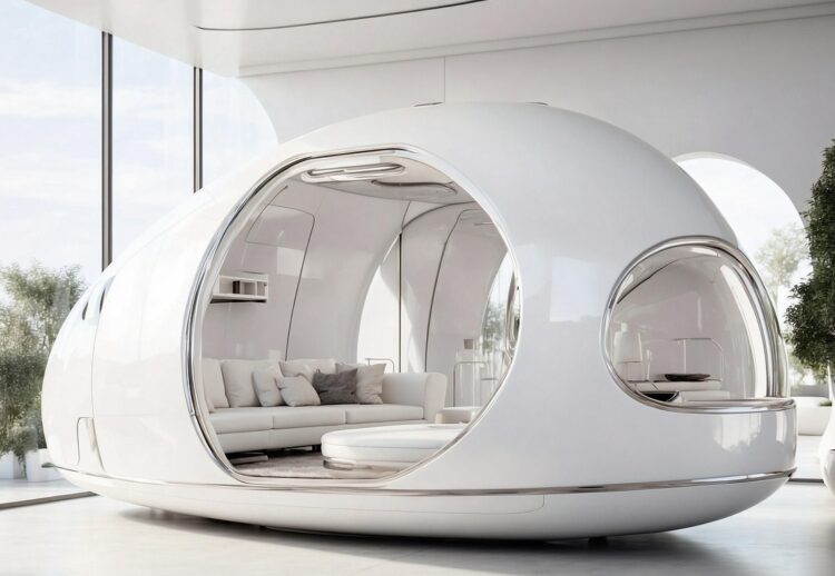 ai generated, pod, living, home, room, interior, furniture, design, modern, minimalist, aesthetic