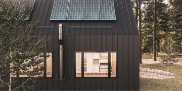 a wood building with a glass roof