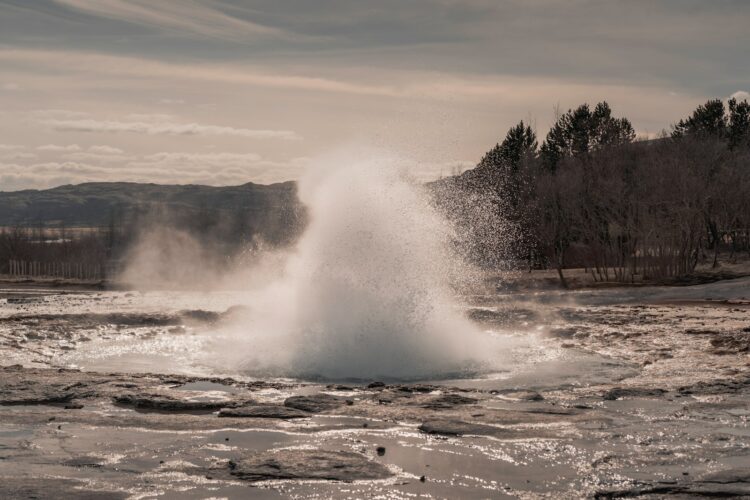 A geyser erupts water into the air.