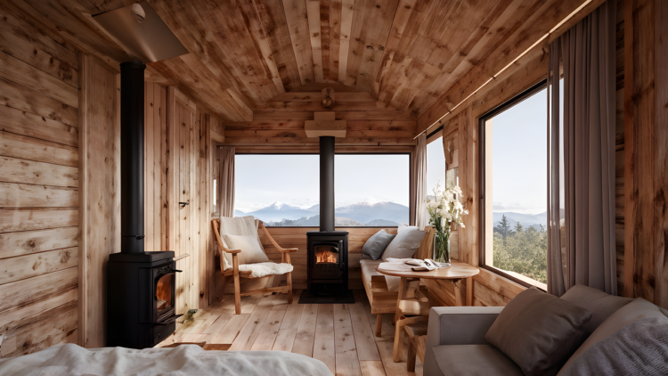 ai generated, bedroom, camper van, bed, house, building, architecture, minimalist, living, small space, sustainable, downsizing, cozy, home