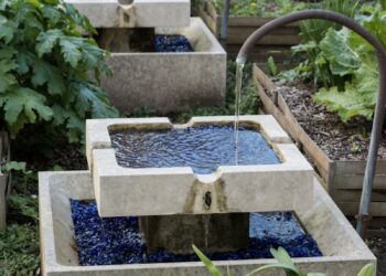 white and blue concrete fountain