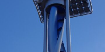 Solar panel and wind turbine on a pole