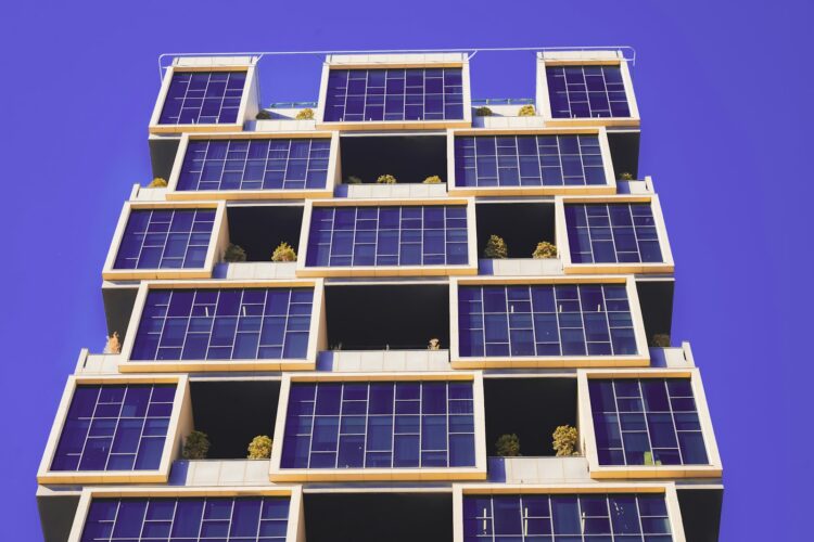 A very tall building with lots of windows