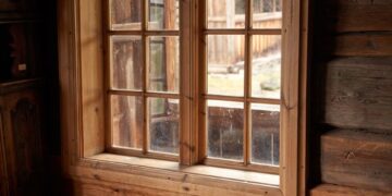 Warm rustic setting in a Norwegian log cabin, featuring a wooden window and sheepskin decor.